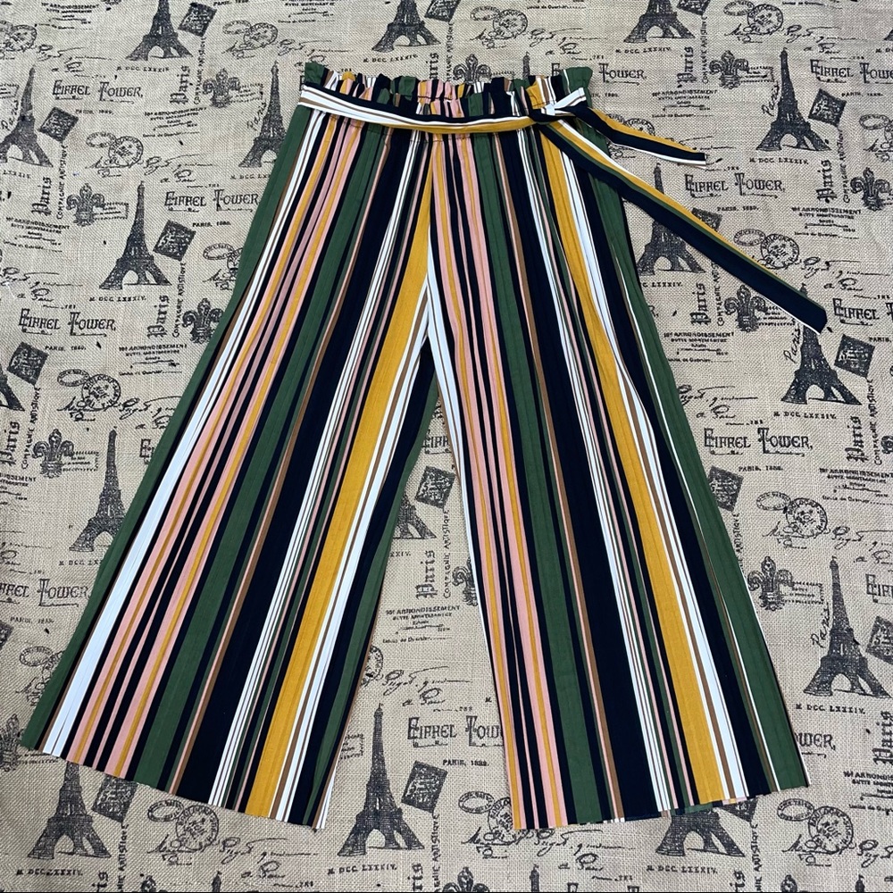 Jon & Anna NWT! Plated 
Striped Elastic Rise Belted Tie Wide Leg Pan